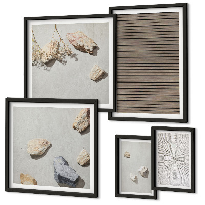 Conjunto de 5 quadros decorativos Texturas naturais de madeira e pedras