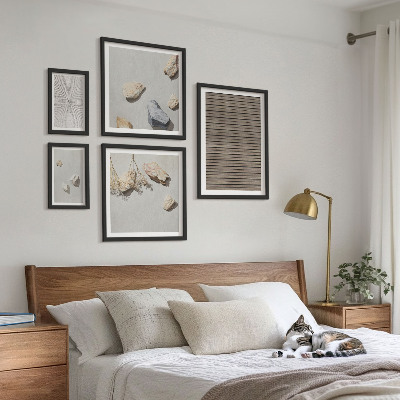 Conjunto de 5 quadros decorativos Texturas naturais de madeira e pedras
