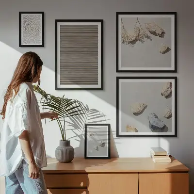 Conjunto de 5 quadros decorativos com texturas naturais de madeira e pedras
