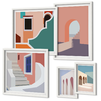 Parede galeria de quadros Gráficos arquitetônicos em tons pastel