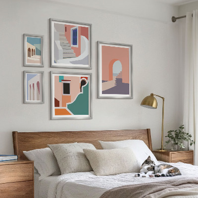 Parede galeria de quadros Gráficos arquitetônicos em tons pastel