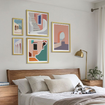 Parede galeria de quadros Gráficos arquitetônicos em tons pastel