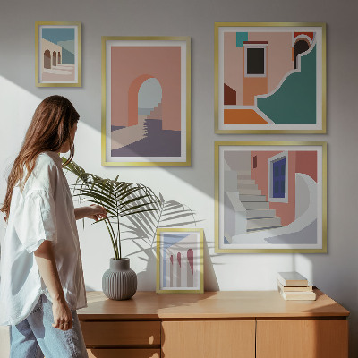 Parede galeria de quadros Gráficos arquitetônicos em tons pastel