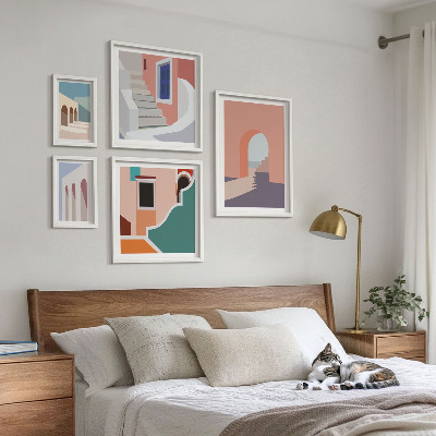 Parede galeria de quadros Gráficos arquitetônicos em tons pastel