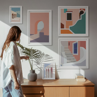 Parede galeria de quadros Gráficos arquitetônicos em tons pastel