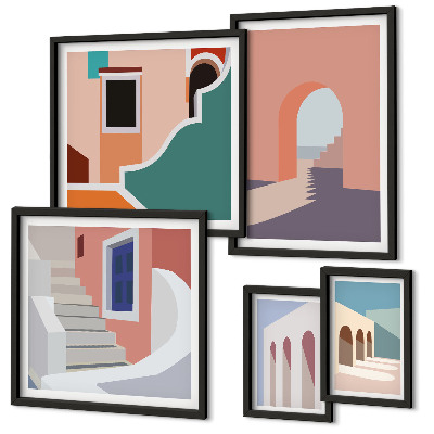 Parede galeria de quadros Gráficos arquitetônicos em tons pastel