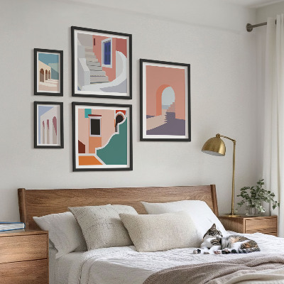 Parede galeria de quadros Gráficos arquitetônicos em tons pastel
