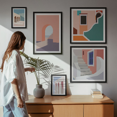 Parede galeria de quadros Gráficos arquitetônicos em tons pastel