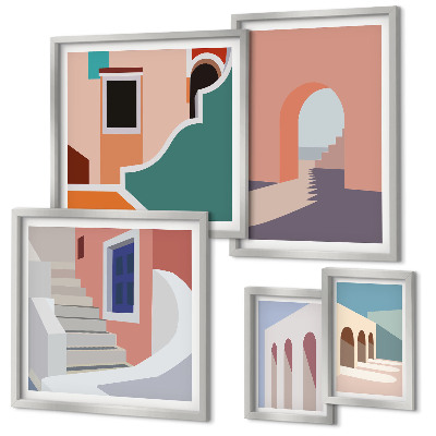 Parede galeria de quadros Gráficos arquitetônicos em tons pastel