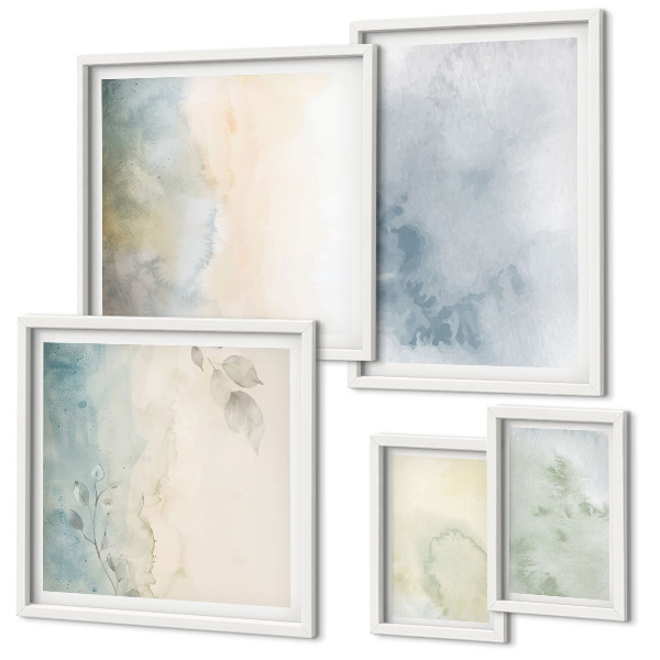 Conjunto de 5 quadros decorativos Aquarela pastel sobre tela