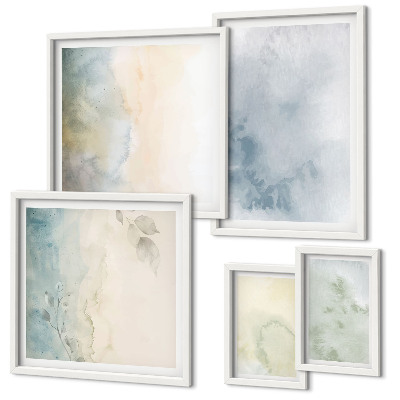 Conjunto de 5 quadros decorativos Aquarela pastel sobre tela