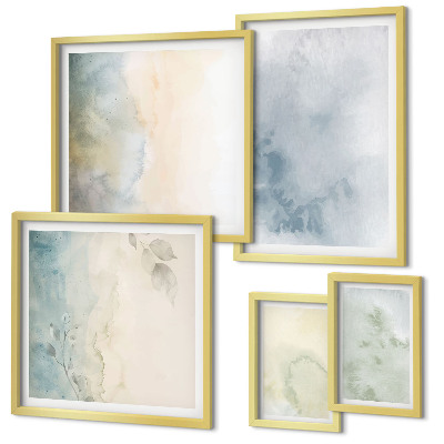 Conjunto de 5 quadros decorativos Aquarela pastel sobre tela
