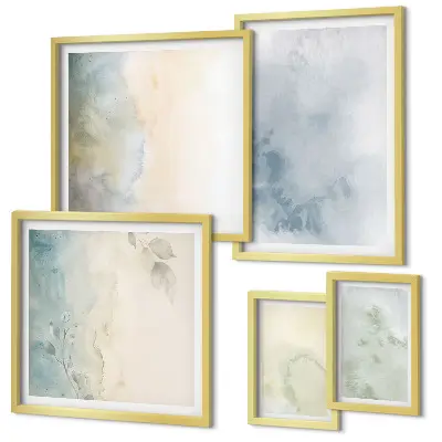 Conjunto de 5 quadros decorativos estilo aquarela pastel sobre tela