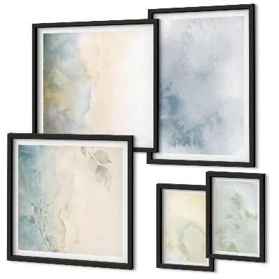 Conjunto de 5 quadros decorativos Aquarela pastel sobre tela