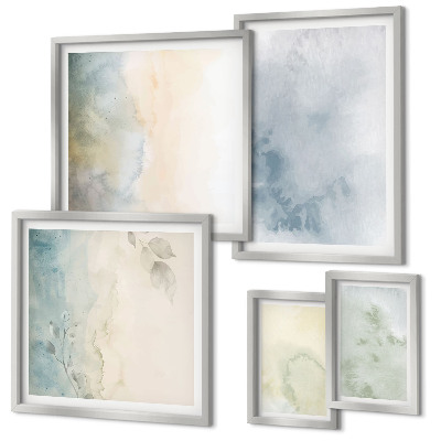 Conjunto de 5 quadros decorativos Aquarela pastel sobre tela