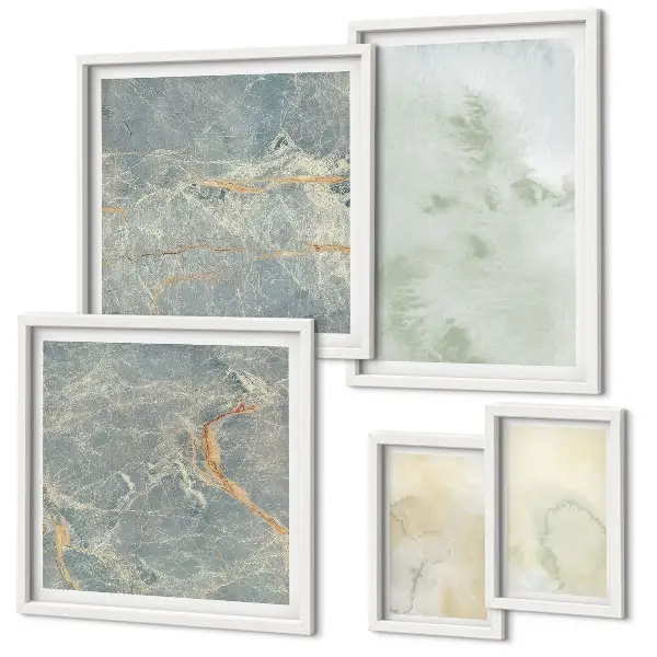Galeria de quadros para parede com texturas de tinta aquarela em tons pastel
