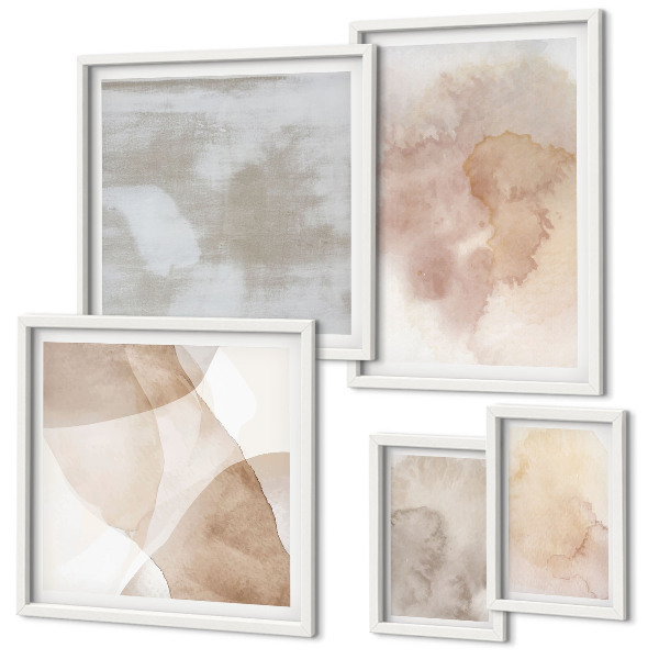 Conjunto de 5 quadros com moldura Texturas em tons pastel de aquarela quente