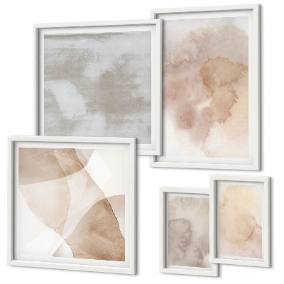 Conjunto de 5 quadros com moldura Texturas em tons pastel de aquarela quente