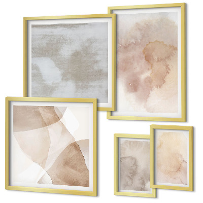 Conjunto de 5 quadros com moldura Texturas em tons pastel de aquarela quente