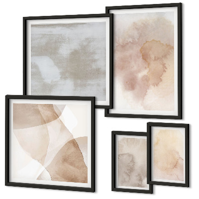 Conjunto de 5 quadros com moldura Texturas em tons pastel de aquarela quente