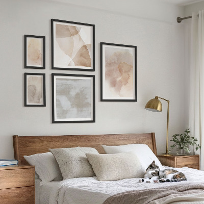 Conjunto de 5 quadros com moldura Texturas em tons pastel de aquarela quente