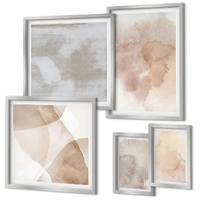 Conjunto de 5 quadros com moldura Texturas em tons pastel de aquarela quente