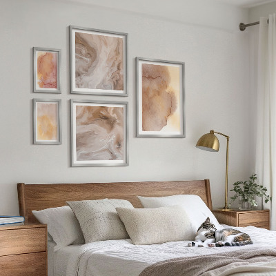 Conjunto de 5 quadros decorativos Texturas coloridas em tons quentes de aquarela