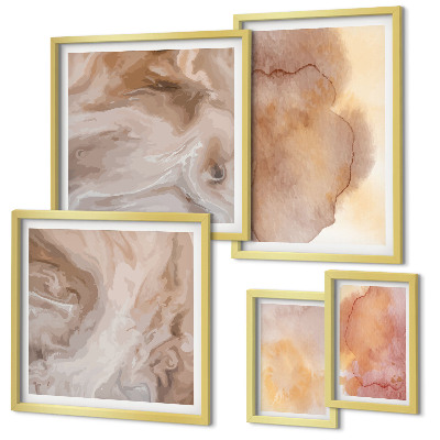 Conjunto de 5 quadros decorativos Texturas coloridas em tons quentes de aquarela