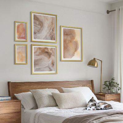 Conjunto de 5 quadros decorativos Texturas coloridas em tons quentes de aquarela
