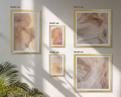 Conjunto de 5 quadros decorativos com texturas coloridas em tons quentes de aquarela