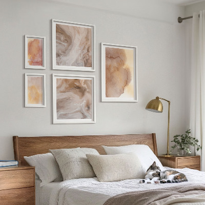 Conjunto de 5 quadros decorativos Texturas coloridas em tons quentes de aquarela