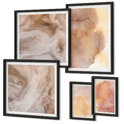 Conjunto de 5 quadros decorativos Texturas coloridas em tons quentes de aquarela