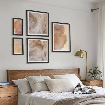 Conjunto de 5 quadros decorativos Texturas coloridas em tons quentes de aquarela