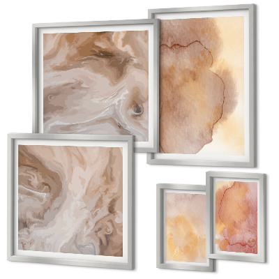 Conjunto de 5 quadros decorativos Texturas coloridas em tons quentes de aquarela