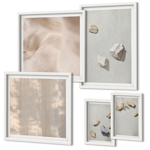 Conjunto de 5 quadros com moldura Decorações de praia em estilo boho com pedras
