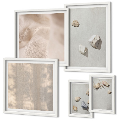 Conjunto de 5 quadros com moldura Decorações de praia em estilo boho com pedras