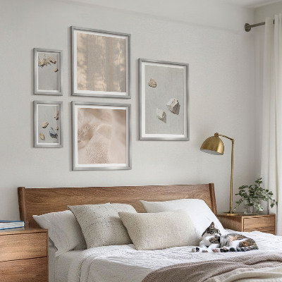 Conjunto de 5 quadros com moldura Decorações de praia em estilo boho com pedras