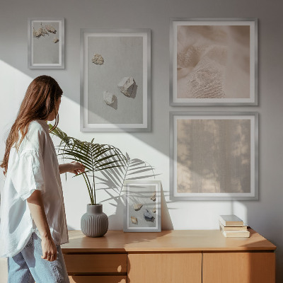 Conjunto de 5 quadros com moldura Decorações de praia em estilo boho com pedras