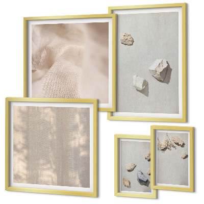 Conjunto de 5 quadros com moldura Decorações de praia em estilo boho com pedras