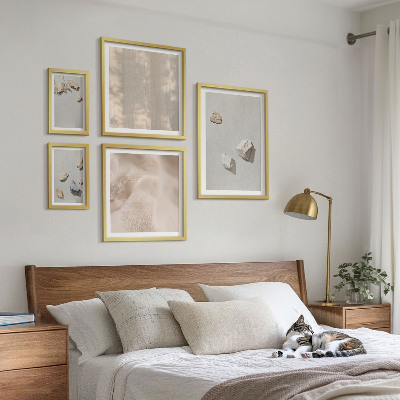 Conjunto de 5 quadros com moldura Decorações de praia em estilo boho com pedras