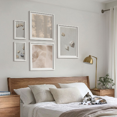 Conjunto de 5 quadros com moldura Decorações de praia em estilo boho com pedras