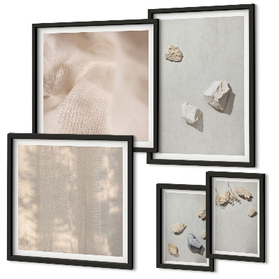 Conjunto de 5 quadros com moldura Decorações de praia em estilo boho com pedras