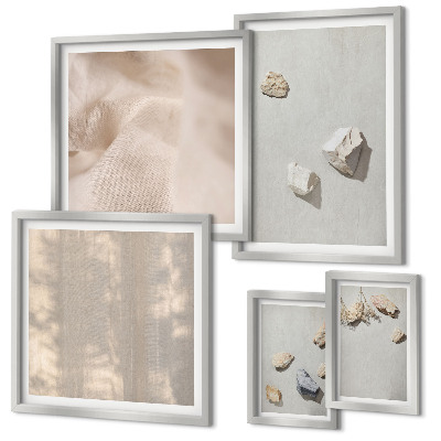 Conjunto de 5 quadros com moldura Decorações de praia em estilo boho com pedras