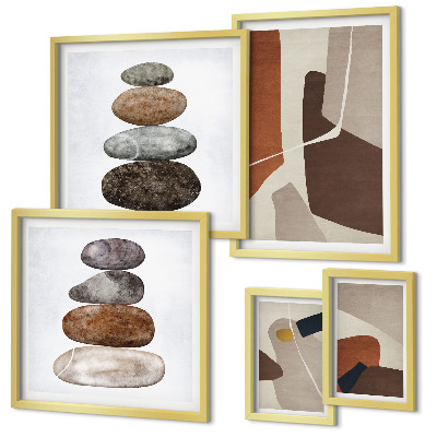 Conjunto de 5 quadros decorativos Arte abstrata boho nova