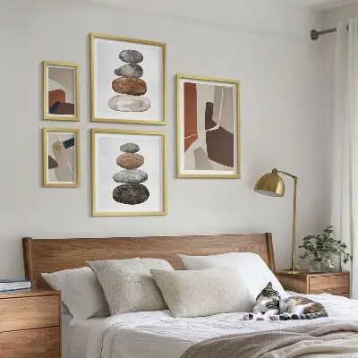 Conjunto de 5 quadros decorativos com arte abstrata estilo boho