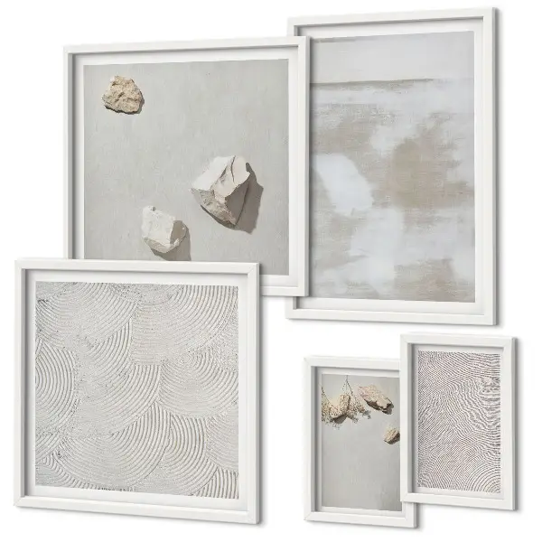 Conjunto de 5 quadros com moldura com estampa de textura boho de arenito