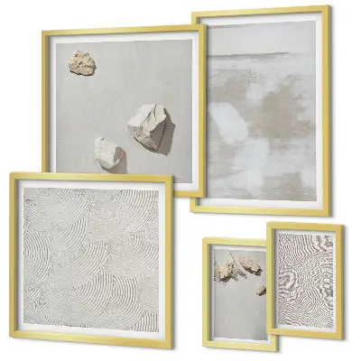 Conjunto de 5 quadros com moldura com estampa de textura boho de arenito