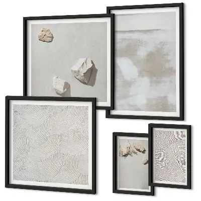 Conjunto de 5 quadros com moldura com estampa de textura boho de arenito