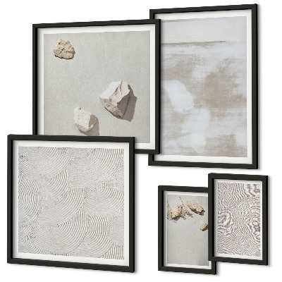 Conjunto de 5 quadros com moldura Textura boho de arenito
