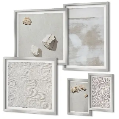 Conjunto de 5 quadros com moldura com estampa de textura boho de arenito